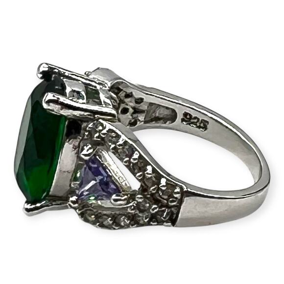 Sterling Silver Citrine Ring Tanzanite 925 Green Purple Statement Jewelry - Picture 9 of 10